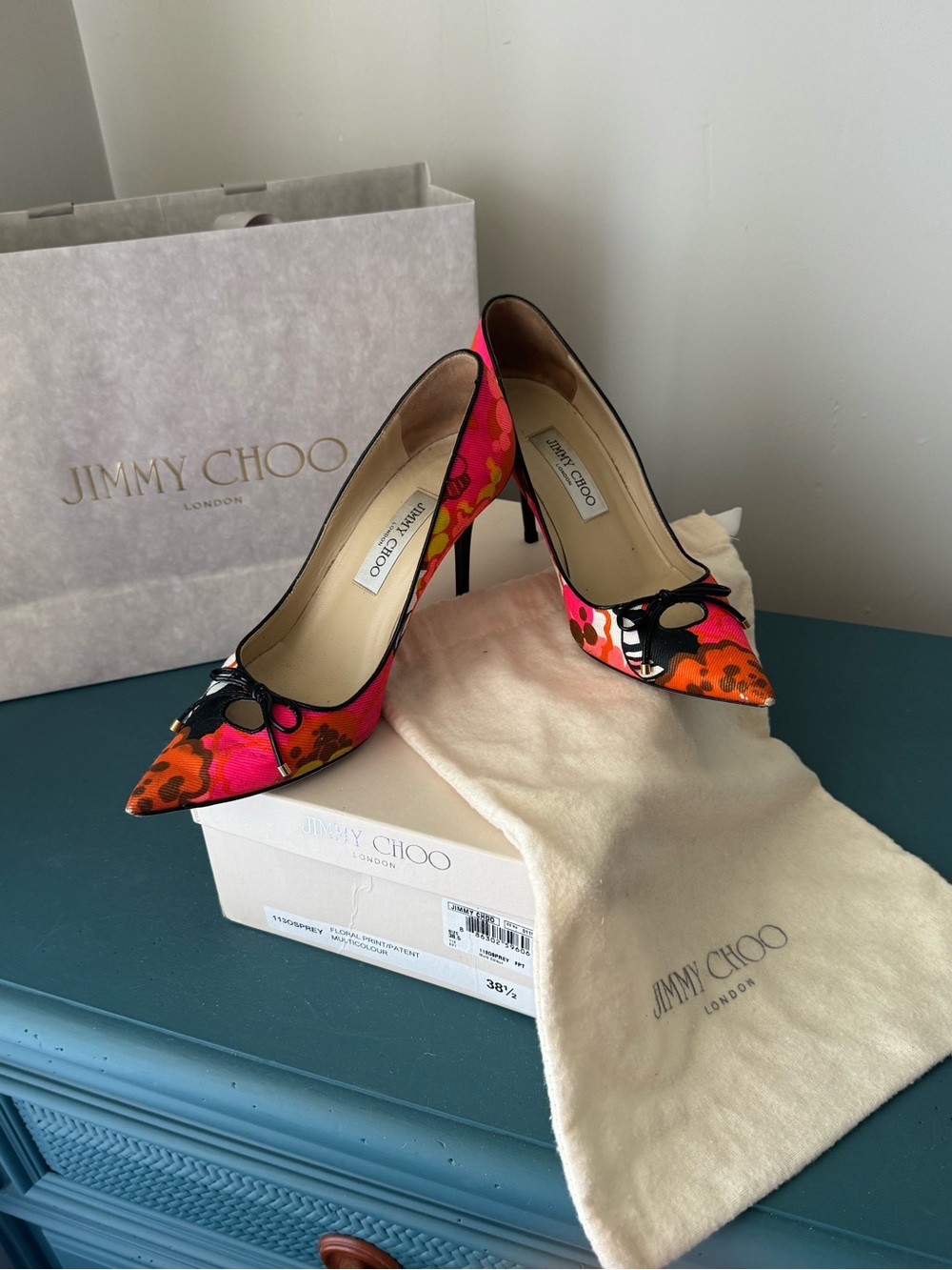 Jimmy Choo Pink and Orange Floral Pointed-Toe Pumps